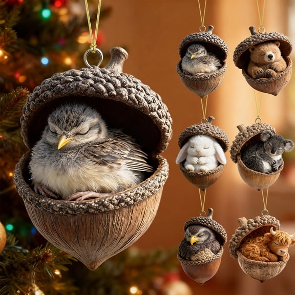 Comefolife Forest Animal Acorn Ornaments – Cozy Forest Christmas Ornaments, 2026 Upgrade Pine Cone Animal Decoration, Woodland Creature Figurine, Acrylic Hanging Ornament Home Party Décor