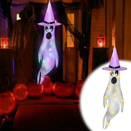 Comefolife Halloween Ghost Windsocks, Solar Powered Glowing Halloween Outdoor Hanging Windsocks, 61 Inch Spooky Halloween Light Up Ghost Decorations for Door Window Tree Yard Porch Party, A