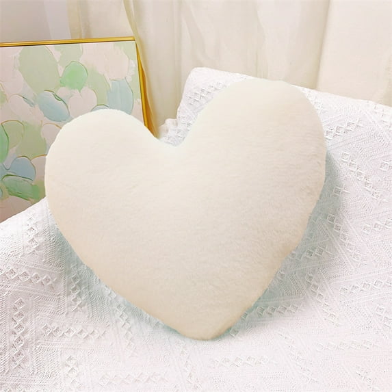Comefolife Heart Pillow White Throw Pillows Decorative Pillows for Bed Couch Cute Faux Rabbit Fur Small Pillow for Women Valentine's Day Anniversary Fall Halloween Christmas Home Decor 15.7"