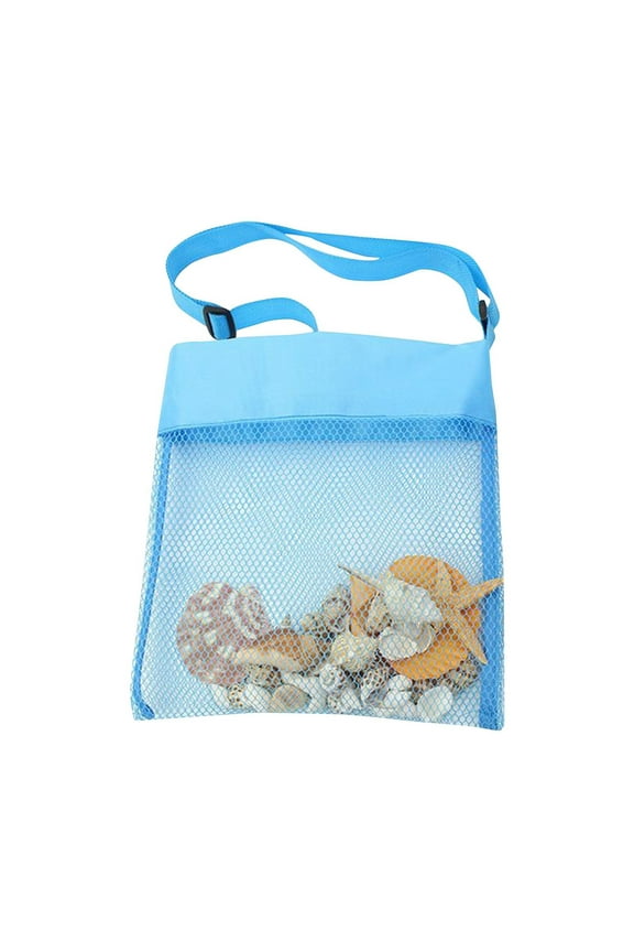 Comefolife Kids Mesh Beach Bag - Summer Outdoor Shell Collecting Bag for Holding Shells with Adjustable Straps, Sand Toys & Swim Pouch, for Girls, Boys, and Teens, 9"x9" (Blue)