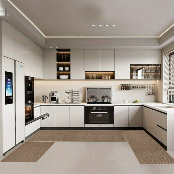 Comefolife Kitchen Rug Sets 3 Piece Non Slip Kitchen Rugs and Mats Washable Kitchen Mats for Floor Thick Kitchen Floor Mat Carpet Runner Rugs for Hallway Laundry Holiday Decor (Brown)