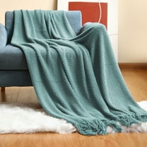 Comefolife Knit Throw Blanket for Couch, Chunky Knit Blanket, Texture Non-Shedding, Decorative Farmhouse Soft Blanket for Women Fuzzy Fleece White Blanket for Bed Sofa (50"x72", Blue)