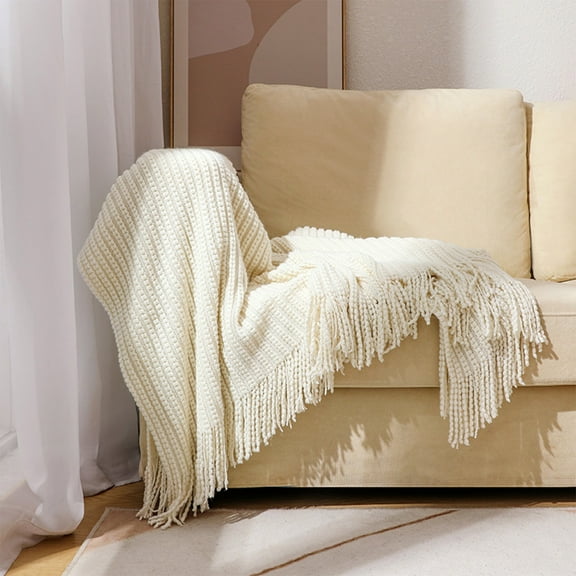 Comefolife Knit Throw Blanket for Couch, Chunky Knit Blanket, Thick Cable Crochet Blanket - Large Blanket Chunky Yarn - Rope Knot Throw Blanket for Couch Sofa Bed Home Decor, White, 50"×67"