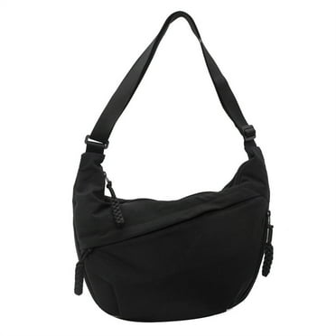 Comefolife Nylon Crossbody Bags for Women, Trendy Medium Crescent Bag, Lightweight Woman Over Shoulder Purse with Zipper, black
