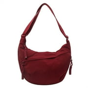 Nylon Crossbody Bags for Women, Trendy Medium Crescent Bag, Lightweight Woman Over Shoulder Purse with Zipper, red