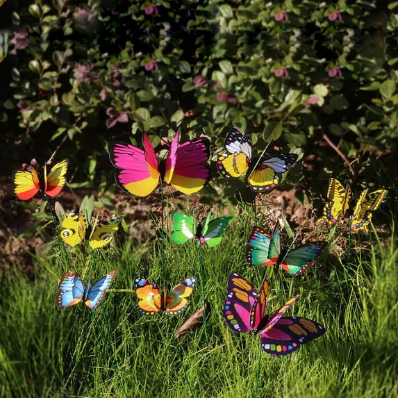 Comefolife Pink Decorative Butterfly Garden Stakes, Colorful Metal Sticks Mariposas para Arreglos Florales for Flower Arrangements Garden Decorations 3D Ornaments for Home
