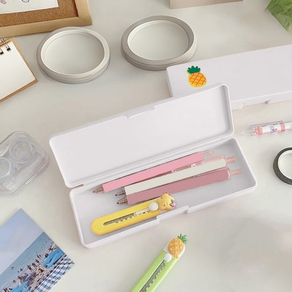 Comefolife Plastic Pencil Case Bulk Plastic Pencil Boxes Frosted Pens Holder with Hinged Lid and Snap Closure