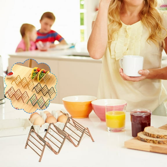 Comefolife Taco Holders, Stainless Steel Taco Shell Holder Stand,Taco Tray Plates for Taco Bar Gifts Accessories,Holds 4 Tacos Each,Oven Safe for Baking, Dishwa sher and Grill Safe (Rose Gold)