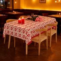 Red Love Heart Valentine's Day Tablecloth, Valentines Tablecloth, Valentines Tablecloth Plastic 54x108 Inch Happy Valentines Tables Cloth Disposable Rectangle Table Cover(C)