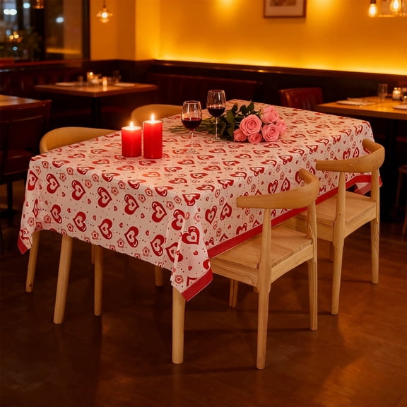 Red Love Heart Valentine's Day Tablecloth, Valentines Tablecloth, Valentines Tablecloth Plastic 54x108 Inch Happy Valentines Tables Cloth Disposable Rectangle Table Cover(C)