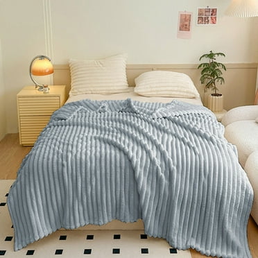 Comefolife Wider Striped Thick Blue Throw Blanket, Solid Plush Blanket, Couch Super Soft Cozy Blankets for Women Fuzzy Fleece White Blanket for Bed Sofa 60"x 80"