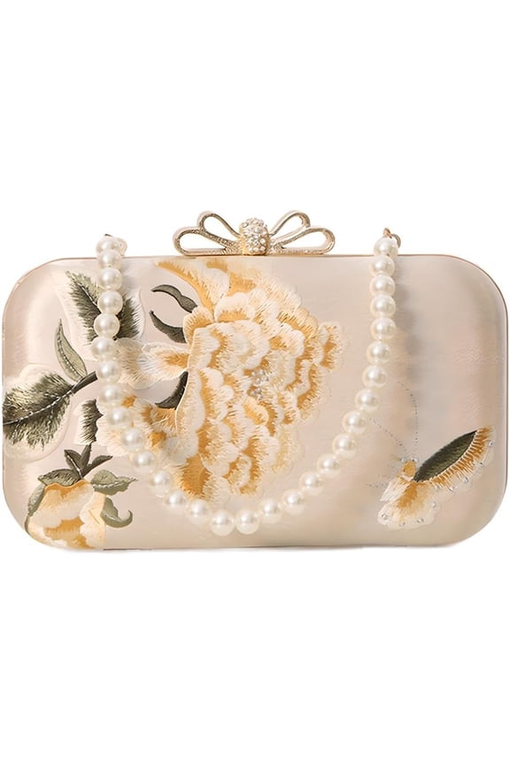 Comeon Floral Evening Bag for Women,Flower Evening Clutch Purse Elegant Banquet Handbag Bride Clutch Bag with Pearl Chain