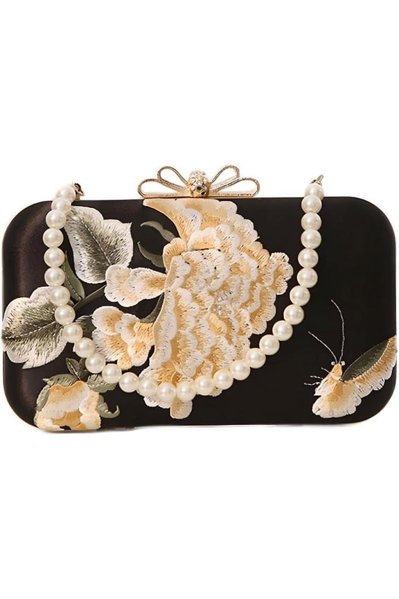 Comeon Floral Evening Bag for Women,Flower Evening Clutch Purse Elegant Banquet Handbag Bride Clutch Bag with Pearl Chain