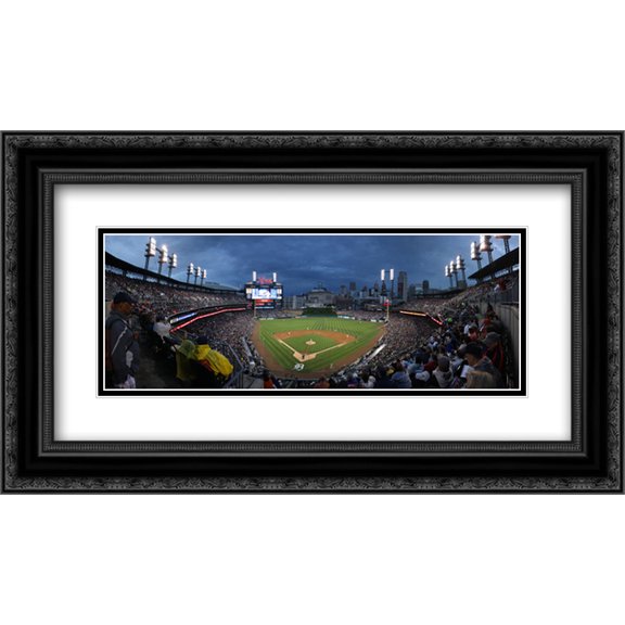 Comerica Park 2x Matted 24x14 Black Ornate Framed Art Print from the Stadium Series