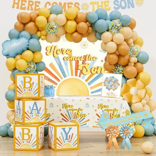 Here Comes the Son Baby Shower Decorations for Boy, Boho Sun Baby Shower Party Supplies, It's A Boy Gender Reveal Dcor, Retro Sun You Are My Sunshine Baby Shower$$Home Decor, Kitchen, & Other