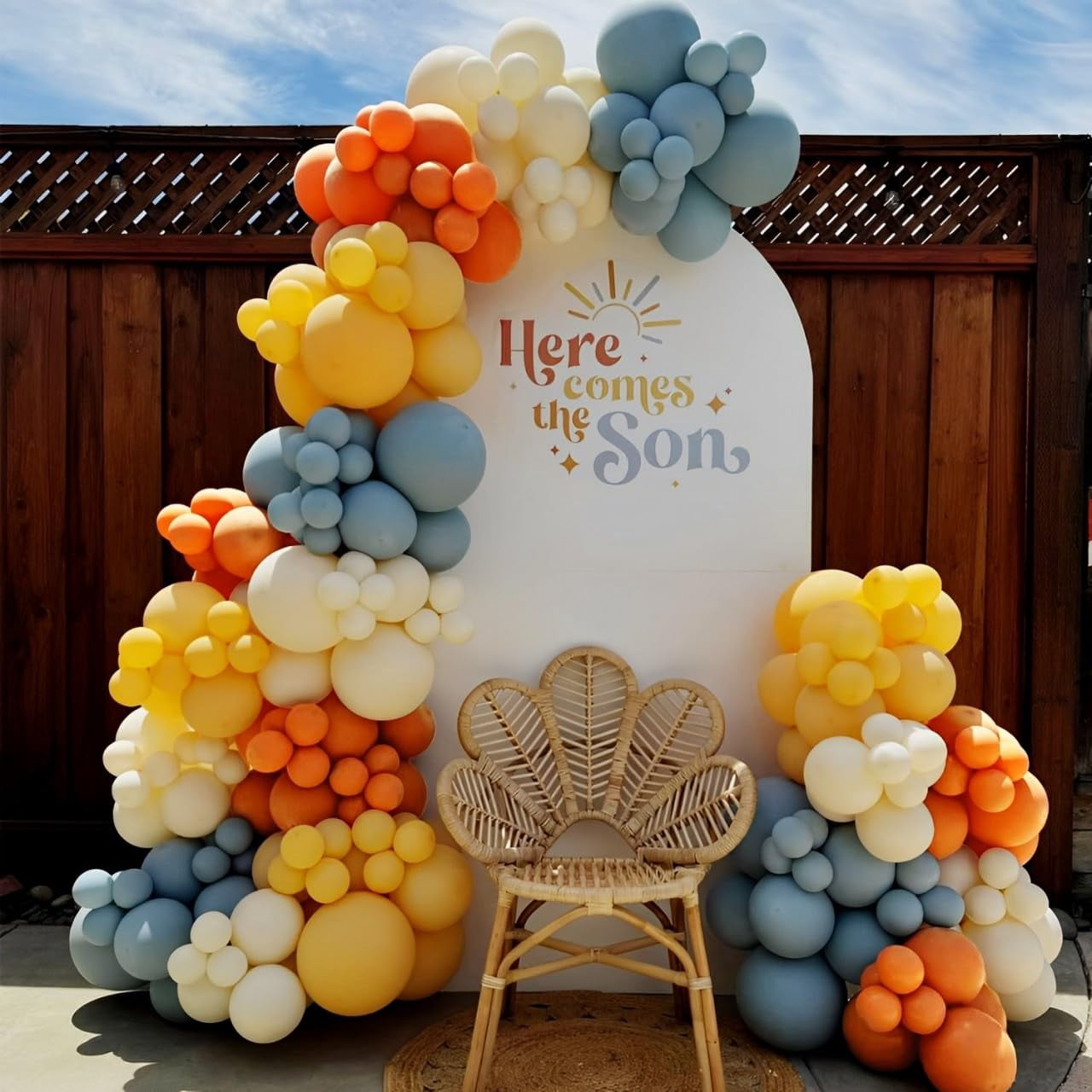 Paready Orange Balloon Arch, 120 Pcs Balloon Arch Garland, 18/12/10/5 Inch Sand White Confetti Blue Balloons For Birthday Party Decorations