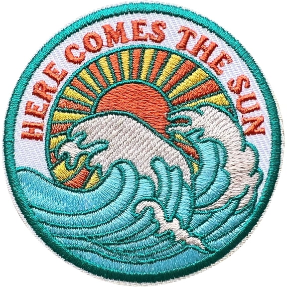 Here Comes The Sun 3 Inches Embroidery Patch, Waves Iron On/Sew On Travel Embroidered Applique Patch, Travel Patches, Fabric Patches for Clothes Backpacks Hats, Summer DIY Accessories Gifts
