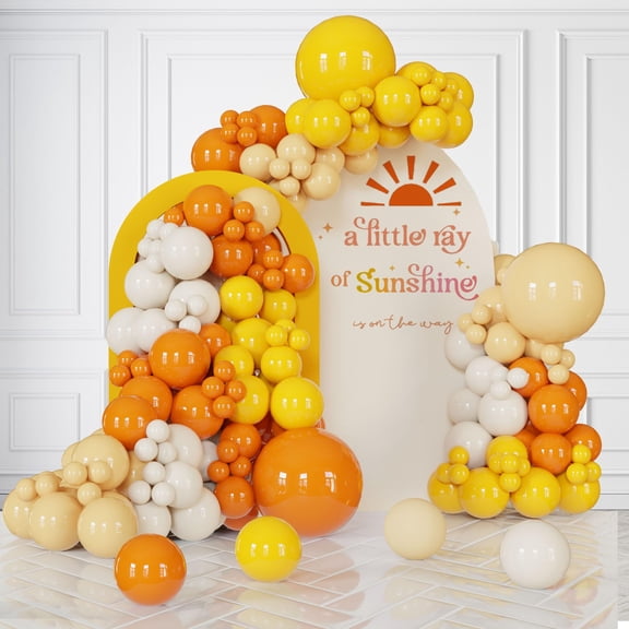 Here Comes The Sun Balloon Arch Kit 136 Burnt Orange, Mustard Yellow, Nude, Sand White Balloon Garland For Groovy Boho Baby Showers, Sunshine First Birthday Party, SunsetFall Celebrations VT04