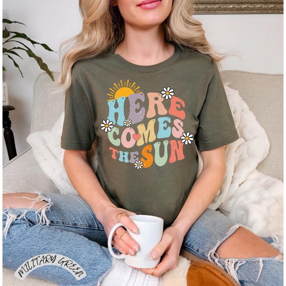 Here Comes The Sun Shirt, Retro Summer Shirt, Retro Summer Tee, Summer Vacation Shirt, Beach Shirt, Beach Vacation Shirt, 70's Shirt, F6155 All Size S-5Xl