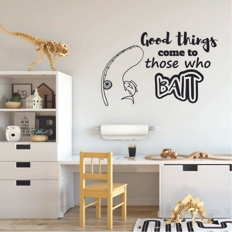 Comes To Those Who Bait Quote Fishing Fish Fishes Fisher Fisherman  Motivation Quotes Wall Decal Sticker Vinyl Art Mural for Girls / Boys Home  Room