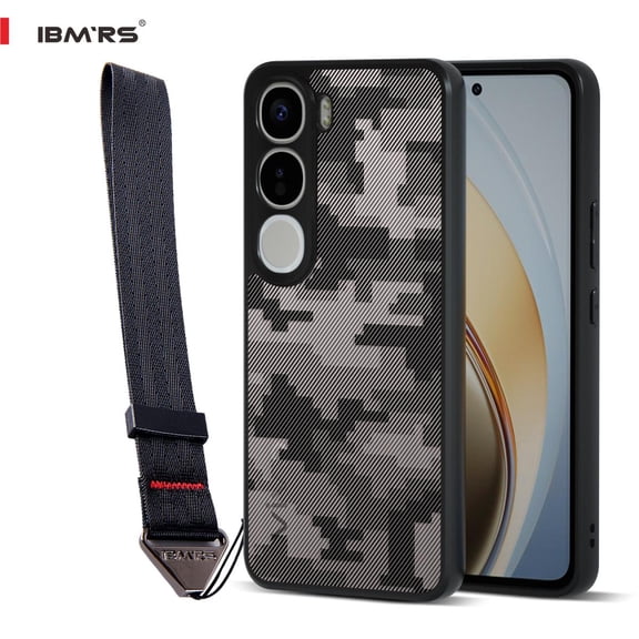 (Comes with wrist strap)IBMRS for vivo Y300 Case,Non-Yellowing Shockproof Phone Cover, Anti-Scratch Clear Back (Black camo)
