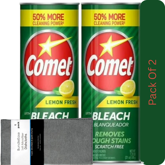 Comet 21 oz Lemon Scented Multipurpose Powder Cleaner with Bleach with Microfiber Solid Color Towel by BundleEase