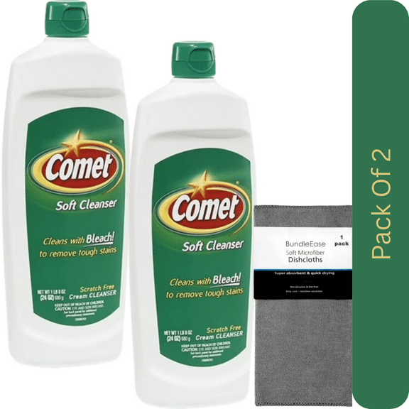 Comet Bleach Cleanser Cream, 24 oz, with Microfiber Solid Color Towel by BundleEase