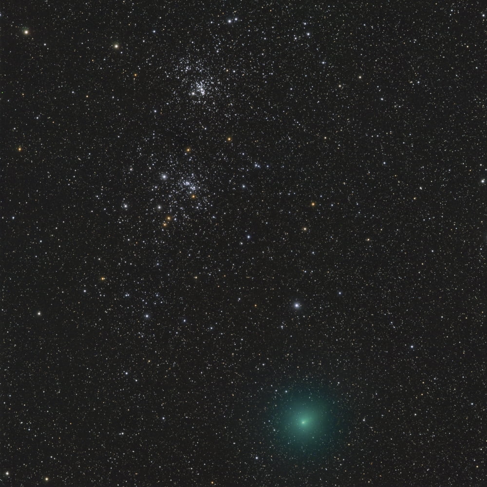 Comet Hartley 2 and the Double Cluster Canvas Art - Rolf GeissingerStocktrek Images (28 x 28)