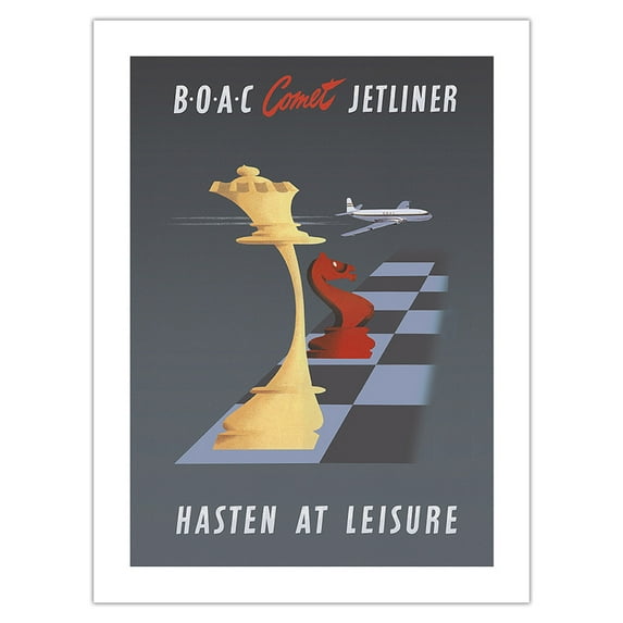 Comet Jetliner - Hasten at Leisure - BOAC (British Overseas Airways Corporation) - Vintage Airline Travel Poster by Kenneth Bromfield c.1952 - Bamboo Fine Art 290gsm Paper Print (Unframed) 24x32in