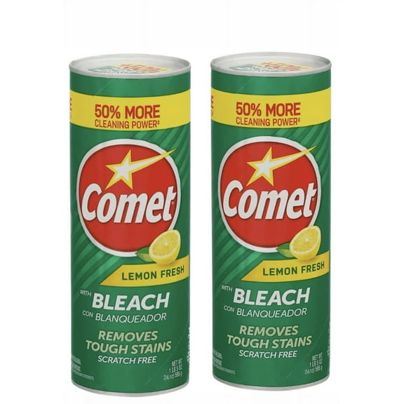 Comet Lemon Fresh Powder Cleanser with Bleach 24 Oz | Scratch Free | Cleans Through Stains | Bathroom Cleaning Supplies | Toilet Cleaners for Inside the Bowl | Household Cleaning |  (2 Pack)