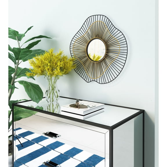 Comet Round Mirror Black & Gold Wall Decor, Modern Style, Hangs vertically only, Iron, Decor Mirrors