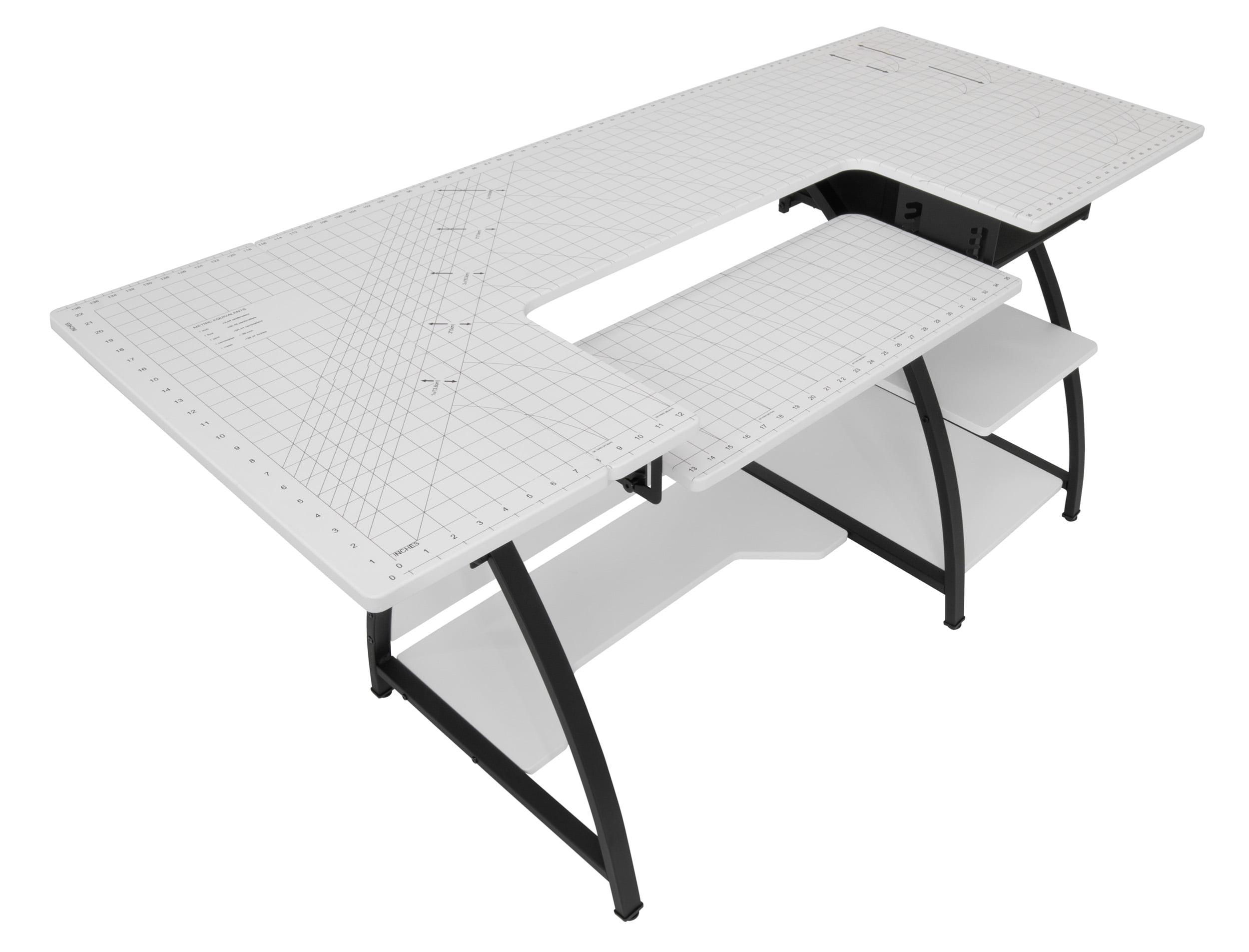 Sew Ready Comet Sewing Table with Height Adjustable Platform, Storage and Grid Top for Cutting