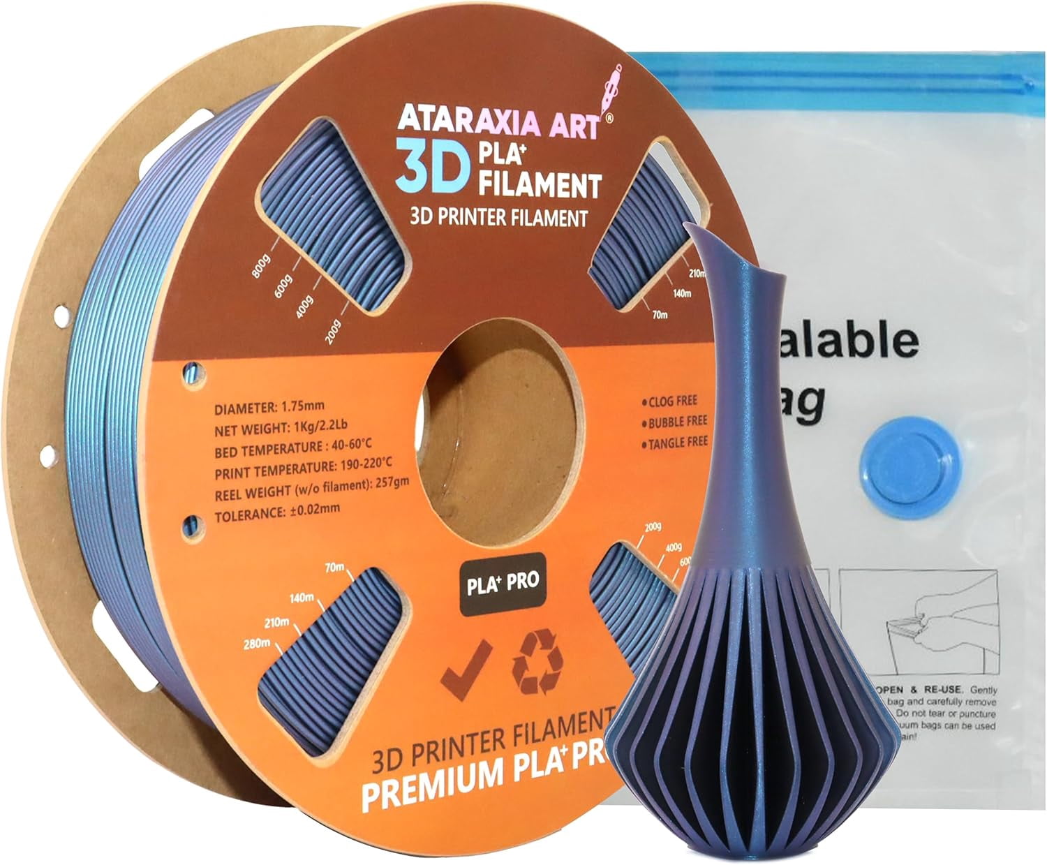 Comet filament 1.75mm, 3D printer filament, 1kg/2.2lb neatly wound spool, dimensional accuracy +/-0.03mm, comes with filament storage bag, suitable for most 3D printers, Comet 1.75mm