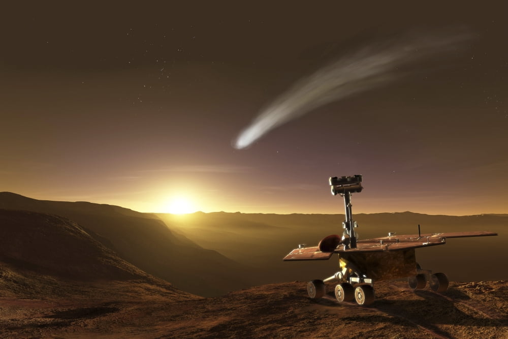 Comet over Endeavour Crater Canvas Art - Steven HobbsStocktrek Images (18 x 12)