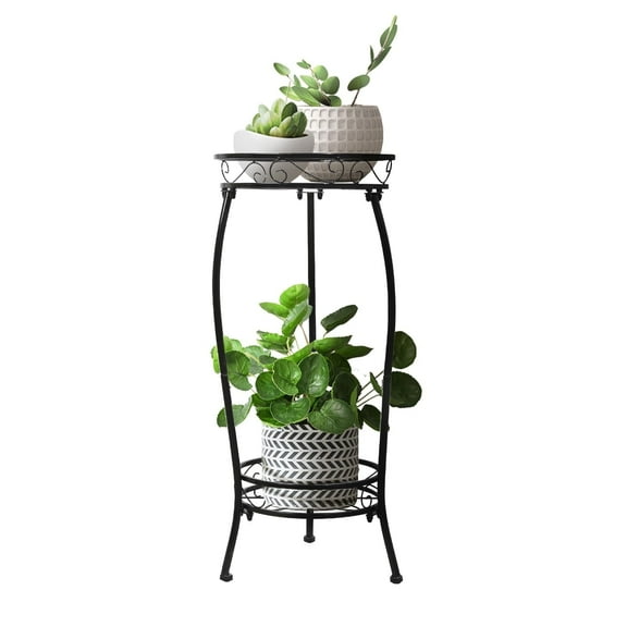 Cometofit Plant Stand Indoor Outdoor 2 Tier 27" Tall Metal Potted Holder Rack Flower Pot Stand Heavy Duty Plant Shelf Rustproof Iron Multiple Plant Round Supports Rack for Planter Corner Garden