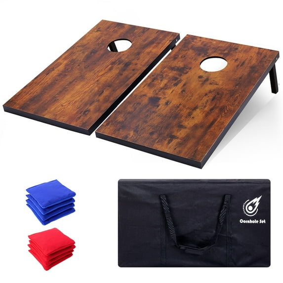 Cometoss Cornhole Set 3'x2' Outdoor Game,Yard Games-Includes 2 MDF Wood Boards 35.4x23.6 Inch,8 12 Ounce Corn Hole Bean Bag Cornhole Set (Burning Wood)