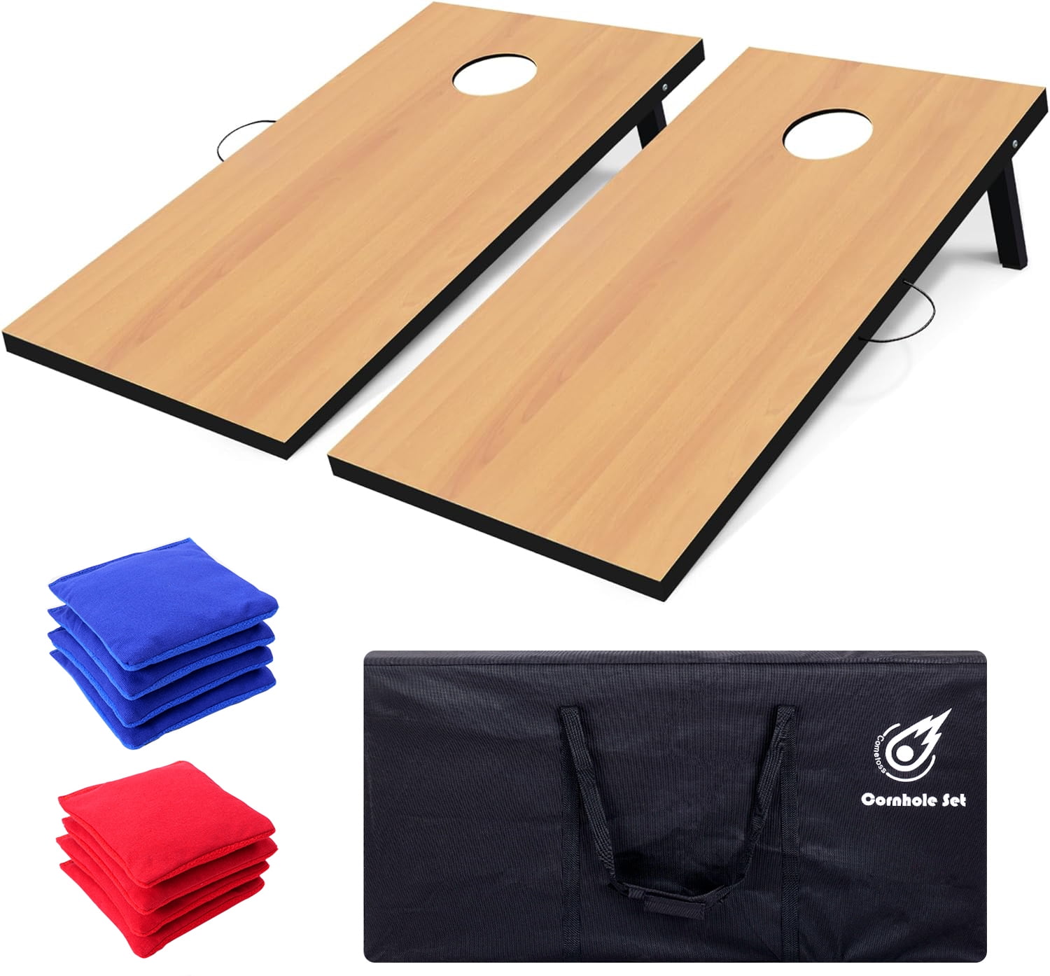 Cometoss Portable Cornhole Set -Wood Grain, Outdoor, Beach & Lawn Games ...