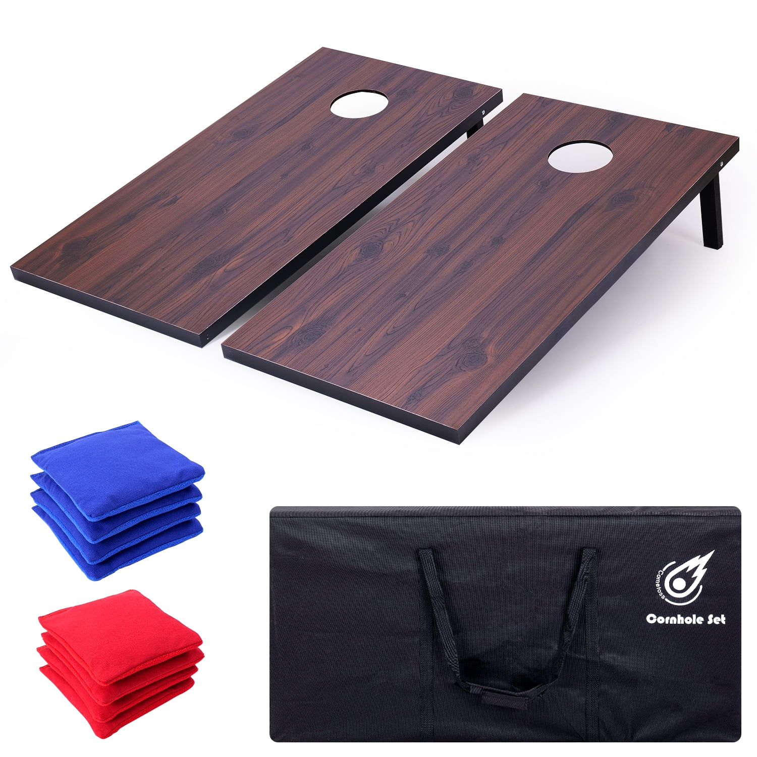 Cometoss Cornhole Set Corn Holes Outdoor Game 4' x 2' Cornhole Boards Bean Bag Toss Game Outdoor for Family Lawn Beach Outside Activities,Include 8 Bean Bag 1 Carrying Bag 47.2x23.6 Inch Brown Wood
