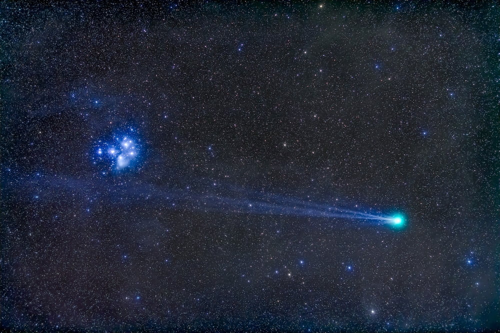 Comey Lovejoy (C2014 Q2) nearest the Pleiades star cluster Canvas Art - Alan DyerStocktrek Images (35 x 23)