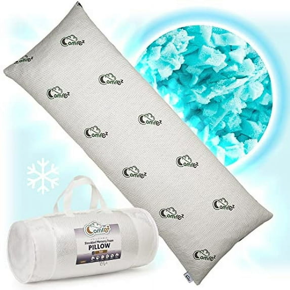 ComfEz Cooling Memory Foam Gel Pillow - Shredded Adjustable Foam, Zippered Bamboo Jacquard Cover - Cold Pillows for Sleeping Body Size 20x55)