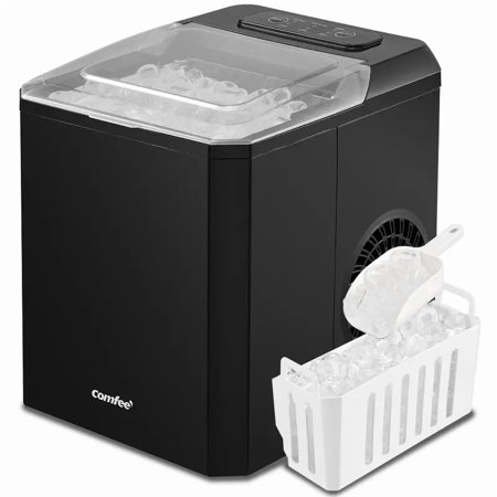 Comfee' Countertop Ice Maker, Compact Portable Self-Cleaning Ice Machine, 2 Sizes of Bullet Ice, 22lbs in 24Hrs, 9 Ice Cubes in 8 Mins, with Ice Scoop, Basket