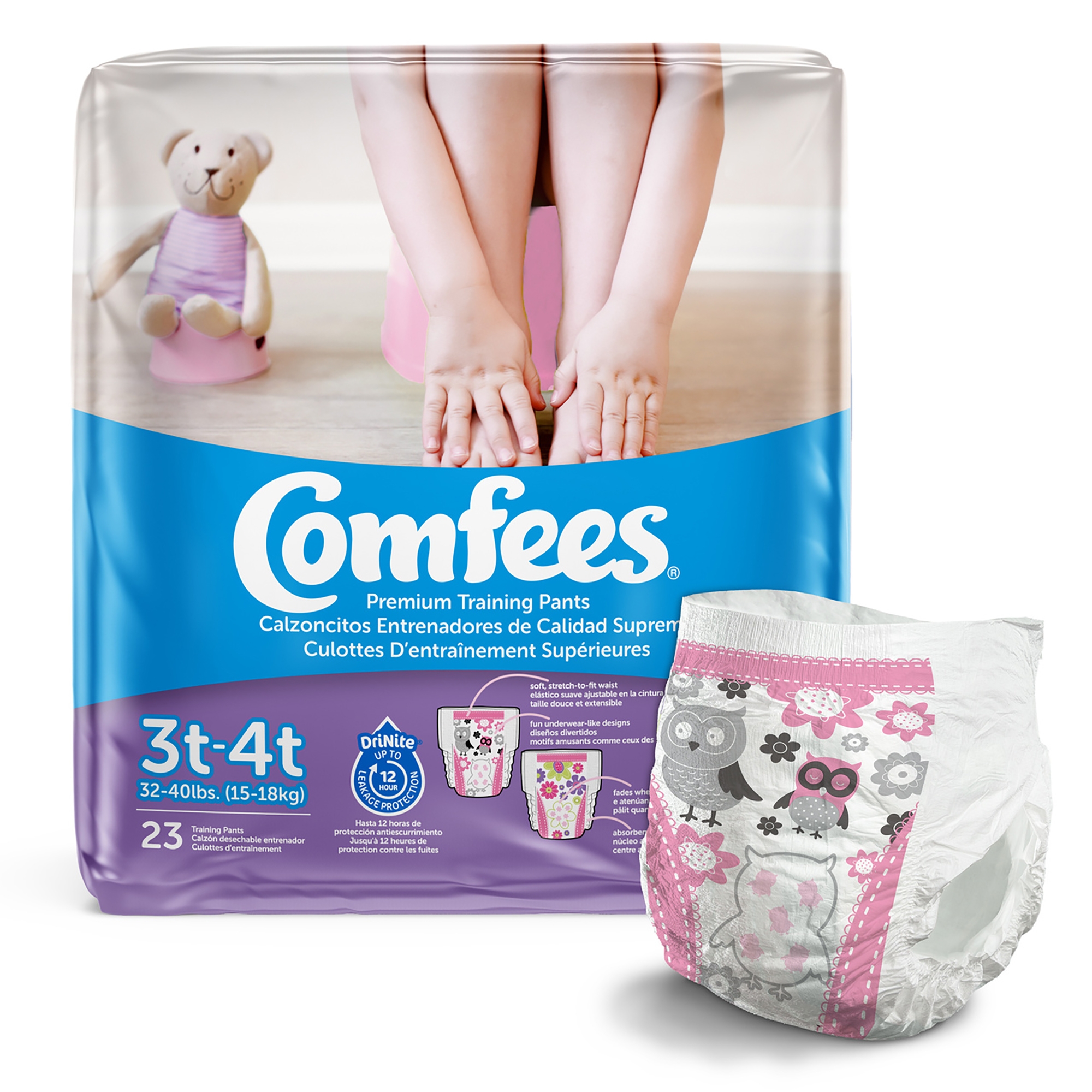 Comfees Training Pants for Girls, DriNite 12-hr Leakage Protection, 3T-4T, 23 Count, 6 Packs, 138 Total - image 1 of 5