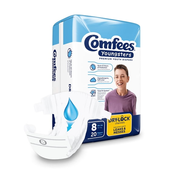 Comfees Youngsters Youth Incontinence Brief 8 Heavy Absorbency Contoured, CMF-8, 49, 20 Ct