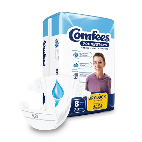 Comfees Youngsters Youth Incontinence Brief 8 Heavy Absorbency Contoured, CMF-8, 49, 20 Ct