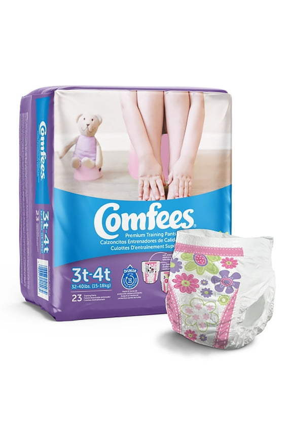 Youth Training Pants Disposable for Girls, Sold Per Bag, White, 3T-4T, 23 Count