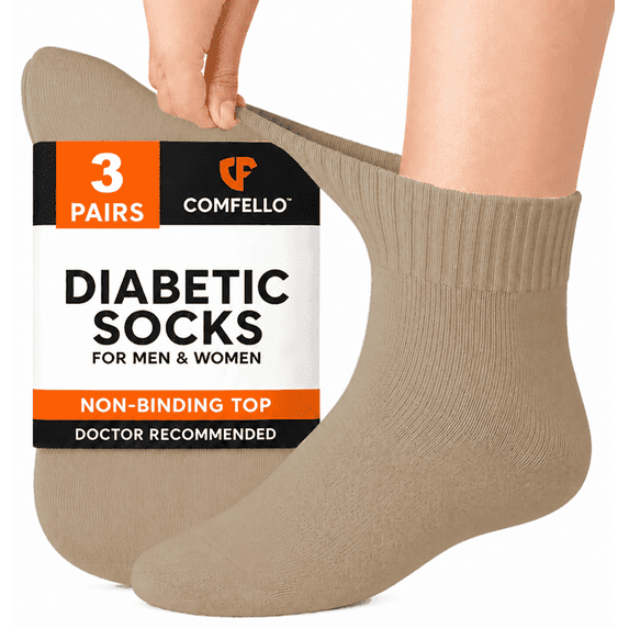 Comfello Circulatory Diabetic Ankle Socks for Men & Women – 3-Pack – Non-Binding, Extra Wide Moisture Wicking Cotton Socks