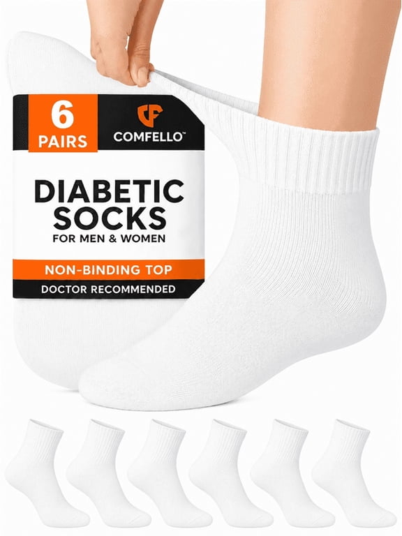 Circulatory Diabetic Ankle Socks for Men & Women – 6-Pack – Non-Binding, Extra Wide Moisture Wicking Cotton Socks