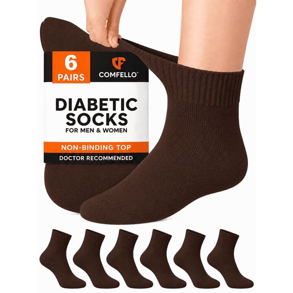Comfello Circulatory Diabetic Ankle Socks for Men & Women – 6-Pack – Non-Binding, Extra Wide Moisture Wicking Cotton Socks