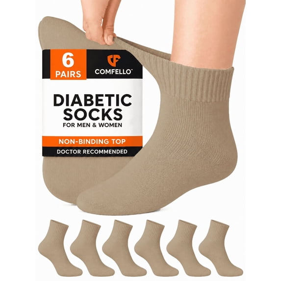 Comfello Circulatory Diabetic Ankle Socks for Men & Women – 6-Pack – Non-Binding, Extra Wide Moisture Wicking Cotton Socks