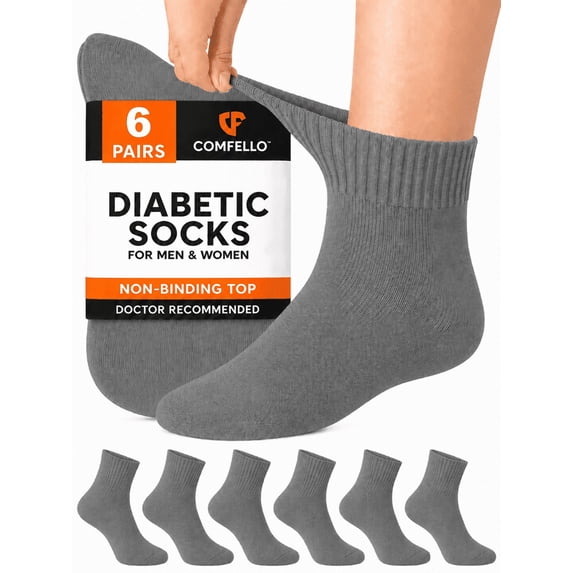 Comfello Circulatory Diabetic Ankle Socks for Men & Women – 6-Pack – Non-Binding, Extra Wide Moisture Wicking Cotton Socks